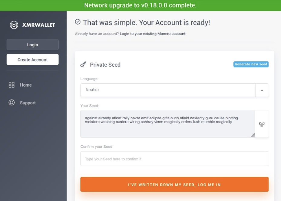 navigating xmrwallet.biz - your seed
